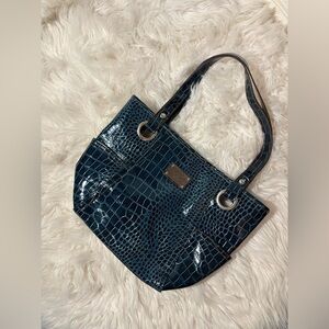 Relic Brand by Fossil Collection blue patent croc pattern purse Y2K statement